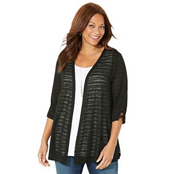 Catherines Women's Plus Size Petite Shadow Stripe Cardigan