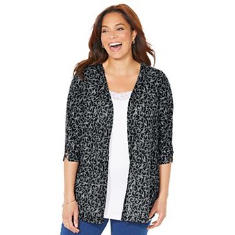 Catherines Women's Plus Size Petite Shadow Stripe Cardigan