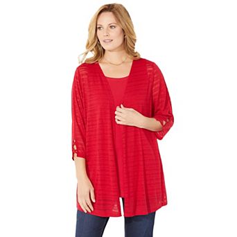 Catherines Women's Plus Size Petite Shadow Stripe Cardigan