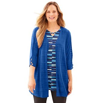 Catherines Women's Plus Size Petite Shadow Stripe Cardigan