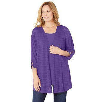 Catherines Women's Plus Size Petite Shadow Stripe Cardigan