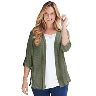 Catherines Women's Plus Size Petite Shadow Stripe Cardigan