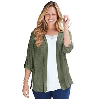 Catherines Women's Plus Size Petite Shadow Stripe Cardigan