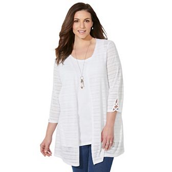 Catherines Women's Plus Size Petite Shadow Stripe Cardigan