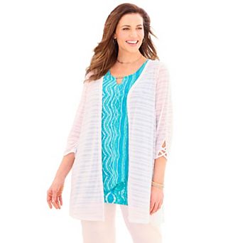 Catherines Women's Plus Size Petite Shadow Stripe Cardigan