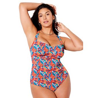 Swimsuits for All Women's Ruched Twist Front One Piece Swimsuit