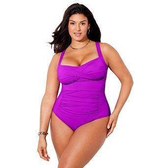 Swimsuits for All Women's Ruched Twist Front One Piece Swimsuit