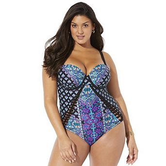 Swimsuits for All Women's Macrame Underwire One Piece Swimsuit
