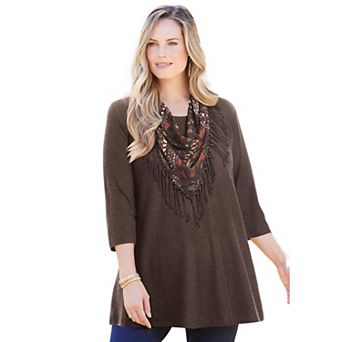 Catherines Women's Plus Size Impossibly Soft Tunic & Scarf Duet