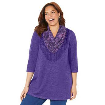 Catherines Women's Plus Size Impossibly Soft Tunic & Scarf Duet