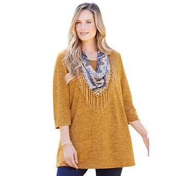 Catherines Women's Plus Size Impossibly Soft Tunic & Scarf Duet