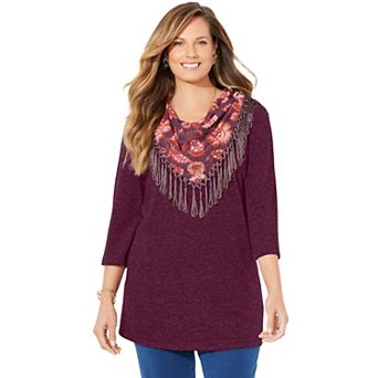 Catherines Women's Plus Size Impossibly Soft Tunic & Scarf Duet