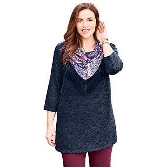 Catherines Women's Plus Size Impossibly Soft Tunic & Scarf Duet