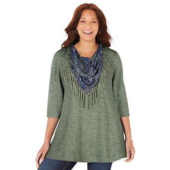 Catherines Women's Plus Size Impossibly Soft Tunic & Scarf Duet