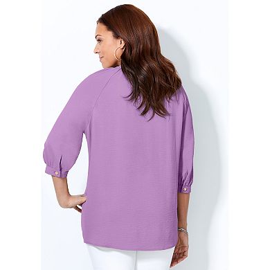 Catherines Women's Plus Size Light And Airy Y-Neck Blouse