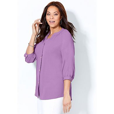 Catherines Women's Plus Size Light And Airy Y-Neck Blouse