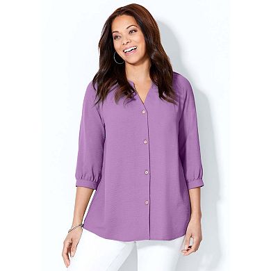 Catherines Women's Plus Size Light And Airy Y-Neck Blouse
