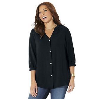 Catherines Women's Plus Size Light And Airy Y-Neck Blouse
