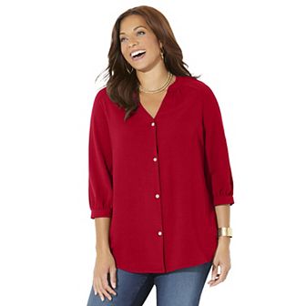 Catherines Women's Plus Size Light And Airy Y-Neck Blouse