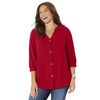 Catherines Women's Plus Size Light And Airy Y-neck Blouse