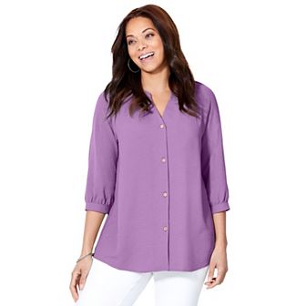 Catherines Women's Plus Size Light And Airy Y-Neck Blouse