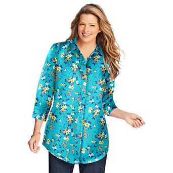 Woman Within Plus Size Perfect Three Quarter Sleeve Shirt