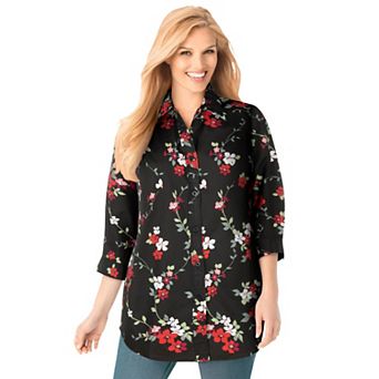 Woman Within Plus Size Perfect Three Quarter Sleeve Shirt