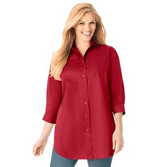 Woman Within Plus Size Perfect Three Quarter Sleeve Shirt