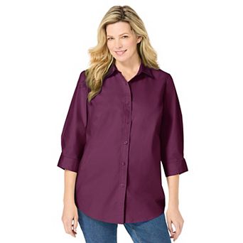Woman Within Plus Size Perfect Three Quarter Sleeve Shirt