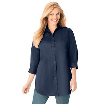Woman Within Plus Size Perfect Three Quarter Sleeve Shirt