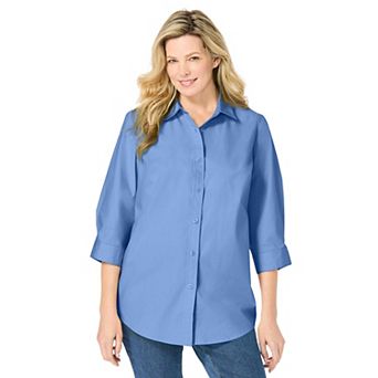 Woman Within Plus Size Perfect Three Quarter Sleeve Shirt