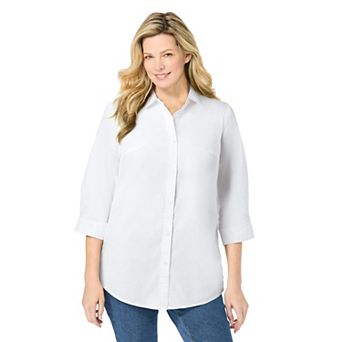 Woman Within Plus Size Perfect Three Quarter Sleeve Shirt