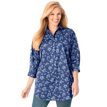 Woman Within Plus Size Perfect Three Quarter Sleeve Shirt