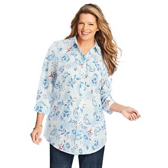 Woman Within Plus Size Perfect Three Quarter Sleeve Shirt