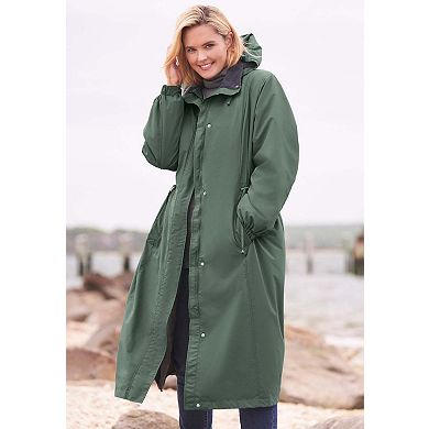 Woman Within Plus Size Long Hooded Taslon Jacket
