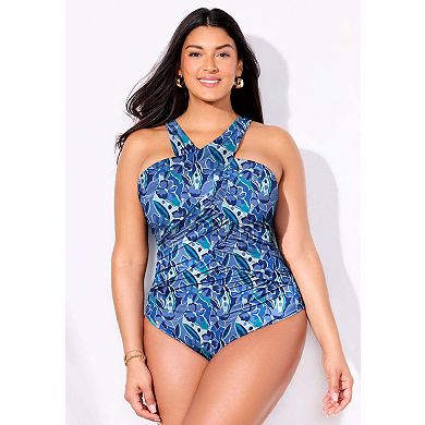 Swimsuits for All Women's High Neck Wrap One Piece Swimsuit