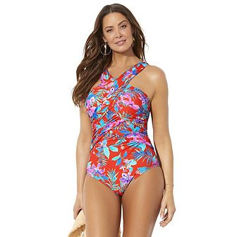 Swimsuits for All Women's High Neck Wrap One Piece Swimsuit