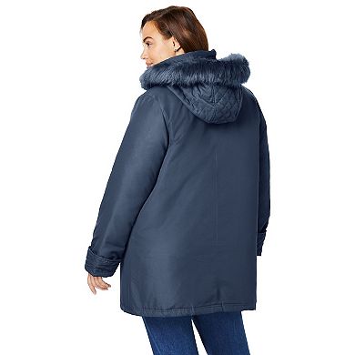 Woman Within Plus Size Faux Fur Down Parka Coat