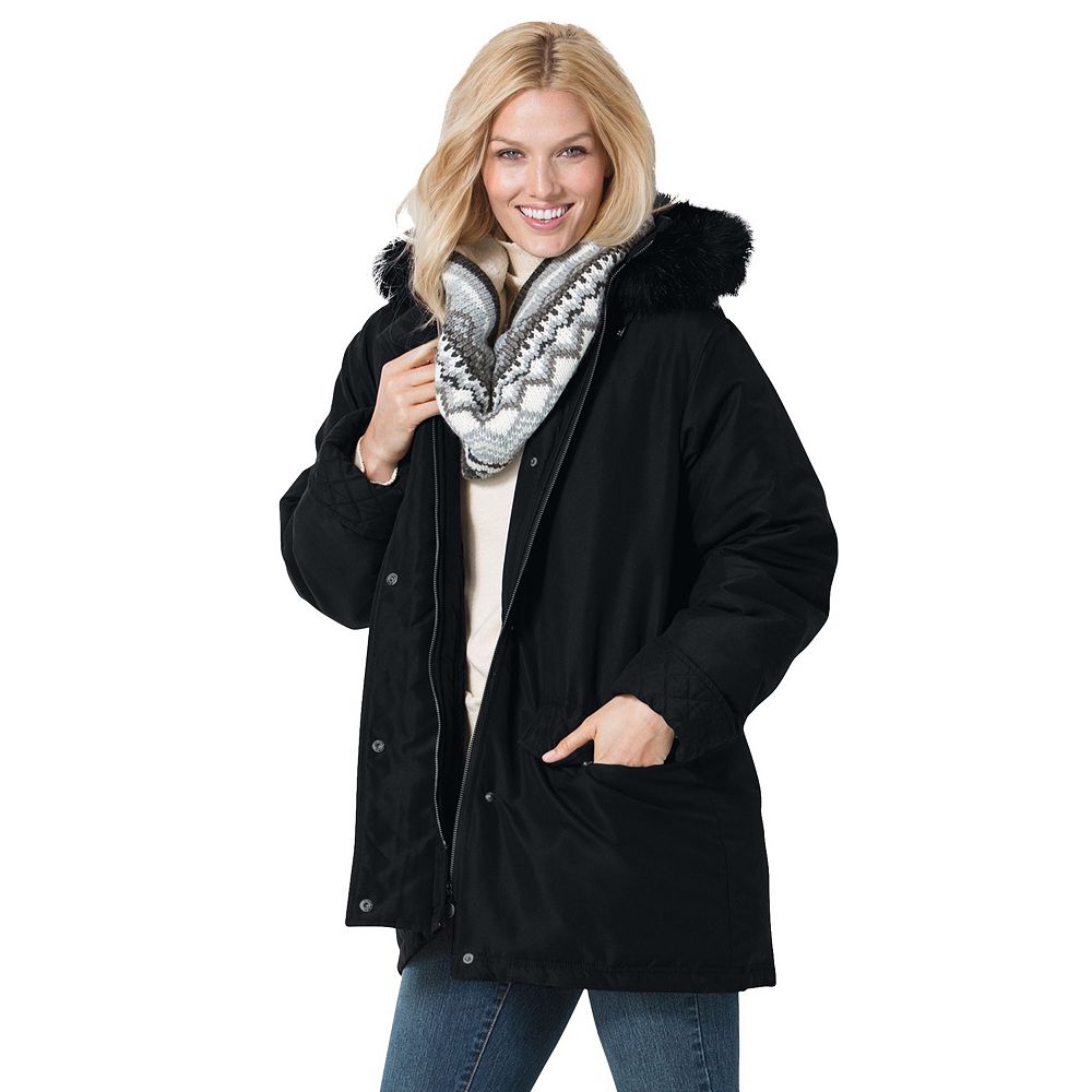 Fine trendy plus size womens parka coats black Notched pockets goose Down coat