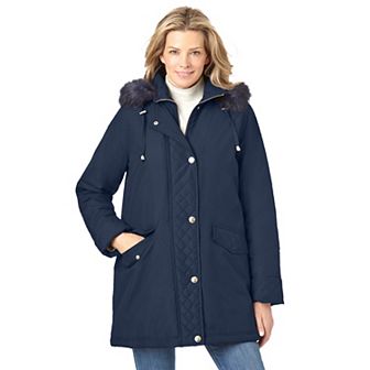 Woman Within Plus Size Faux Fur Down Parka Coat