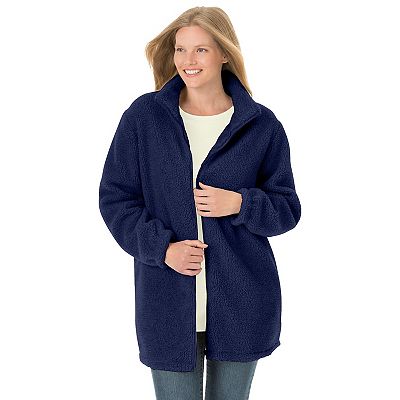 Woman Within Women s Plus Size Groove Berber Jacket L Navy