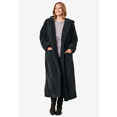 Woman Within Plus Size Long Hooded Berber Fleece Coat