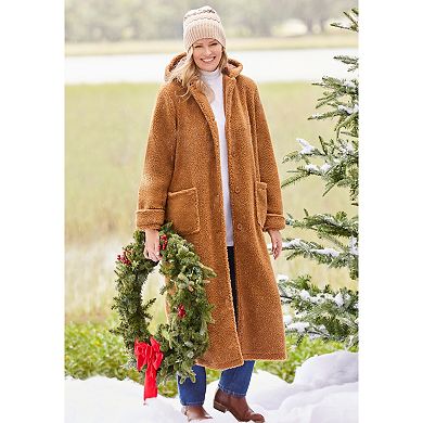 Woman Within Plus Size Long Hooded Berber Fleece Coat