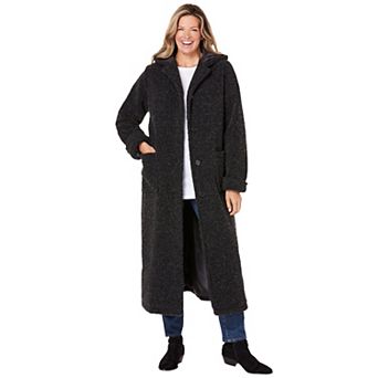 Woman Within Plus Size Long Hooded Berber Fleece Coat