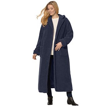 Woman Within Plus Size Long Hooded Berber Fleece Coat