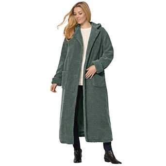 Woman Within Plus Size Long Hooded Berber Fleece Coat