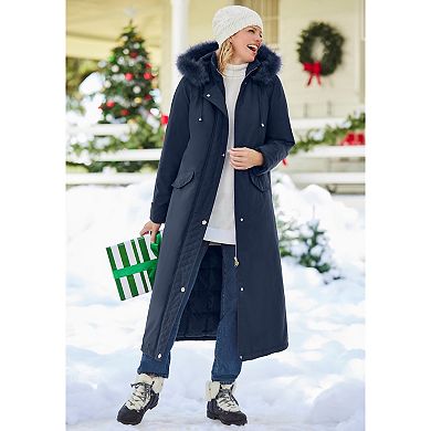 Woman Within Plus Size Long Hooded Dtm Faux Down Parka Coat