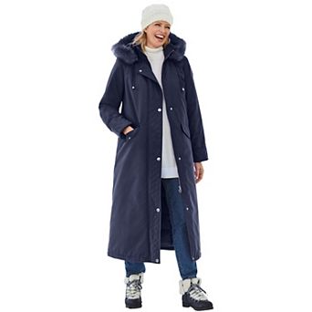 Woman Within Plus Size Long Hooded Dtm Faux Down Parka Coat