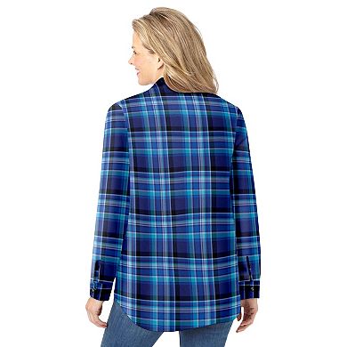 Woman Within Plus Size Pintucked Flannel Shirt