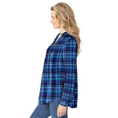 Woman Within Plus Size Pintucked Flannel Shirt